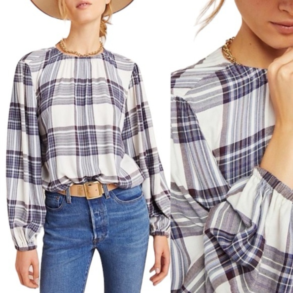 Anthropologie Cloth & Stone Plaid Soft Flannel Long Sleeve Blouse